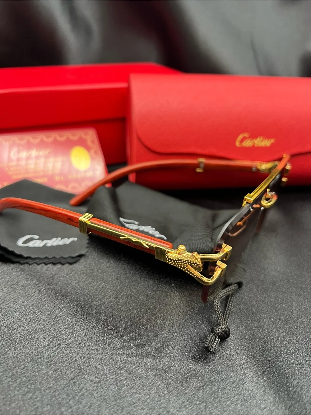 Cartier Men’s Rimless Sunglasses in Brown and Gold with Gray Lenses